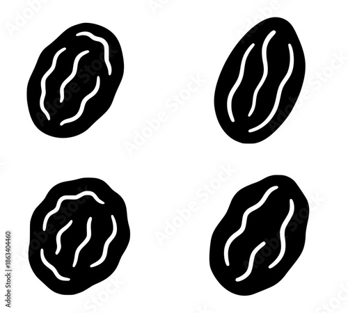 4 raisin illustration icons, silhouette, transparent background