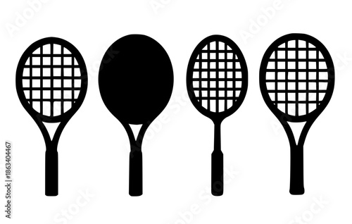 4 racket illustration icons, silhouette, transparent background