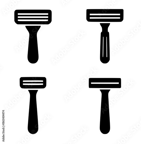4 razor illustration icons, silhouette, transparent background