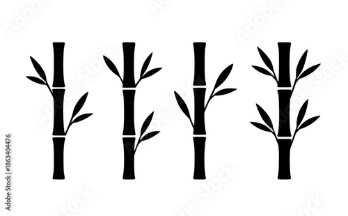4 bamboo illustration icons, silhouette, transparent background