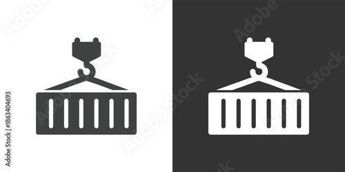 Cargo Container and Crane icon. Solid glyph series icon