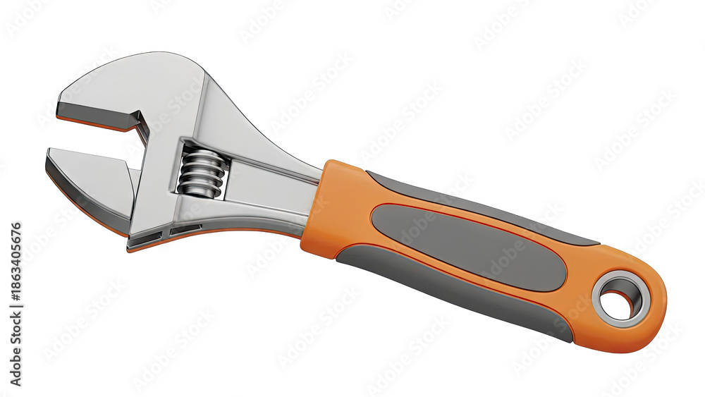 Obraz premium Adjustable wrench with orange and grey handle