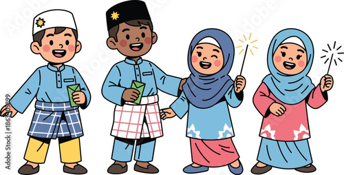 Children Celebrating Eid with Sparklers.