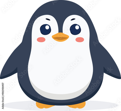 Adorable cartoon penguin standing on a white background with a friendly expression