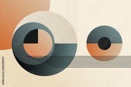 Artistic mid century abstract background with circles and linear elements