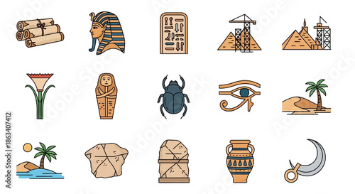 Ancient Egyptian Symbols and Hieroglyphics Collection.