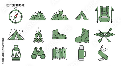 Camping Icons Set for Outdoor Adventure.