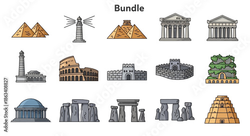 Collection of Ancient Historical Landmarks and Monuments.