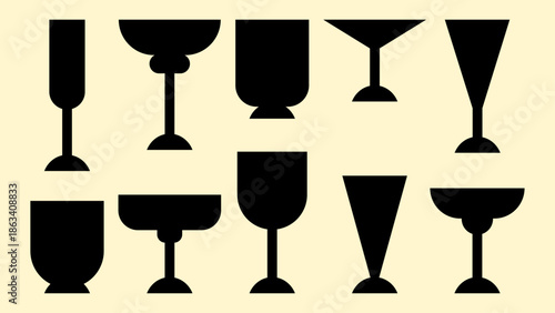Black and white retro cartoon cocktail set. Hand-drawn groovy alcoholic drinks in glasses of different shapes, summer aperitif mood.