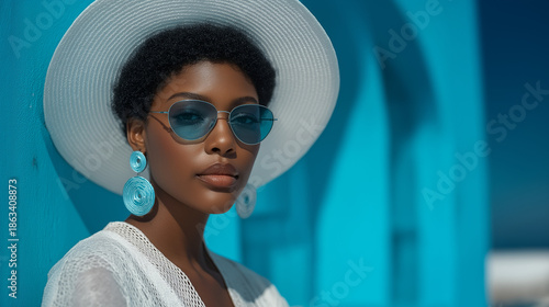 Vibrant African Model Showcases Bold Fashion with Hat and Sunglasses - Urban Summer Style Photography