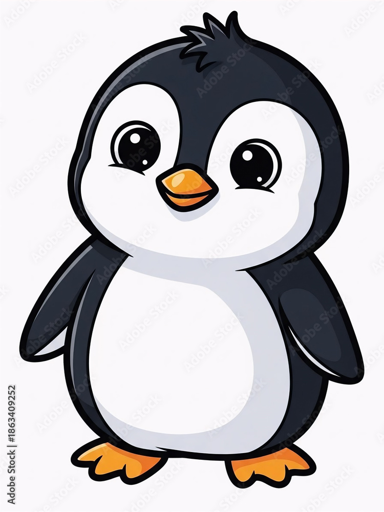 Fototapeta premium A cute cartoon penguin character enjoys a cold ice cream treat in a funny winter wildlife illustration featuring vector art isolated on a snowy arctic background