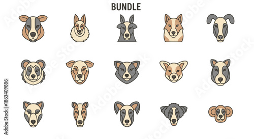 Collection of Dog Breeds Illustrated Faces.