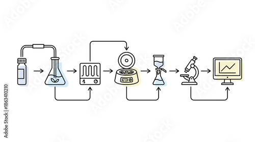 Scientific research process with laboratory equipment and analysis