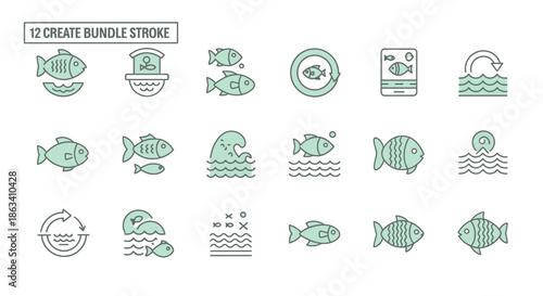 Collection of Simple Fish Icons Set.