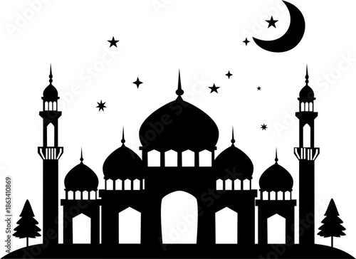 Minimalist Mosque Silhouette in Black and White