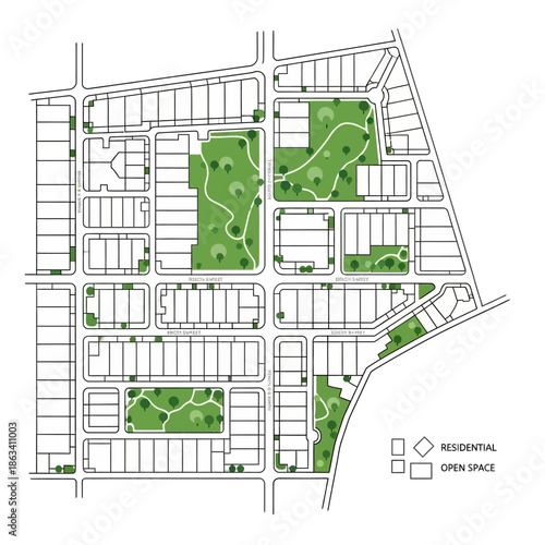Urban Planning Diagram with Residential and Open Space.