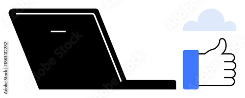 Cloud computing concept. Cloud computing with a laptop and thumbs-up symbol positive user feedback. Cloud computing enables efficient data storage and sharing. Ideal for technology, business