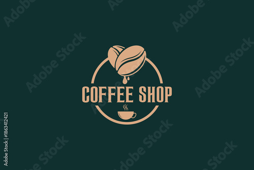 Vintage Coffee Shop Logo Design with Coffee Bean Icon and Retro Circular Badge for Cafe Branding