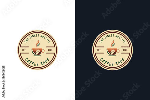 Vintage Coffee Shop Logo Design with Coffee Cup Icon and Retro Badge Style for Cafe Branding
