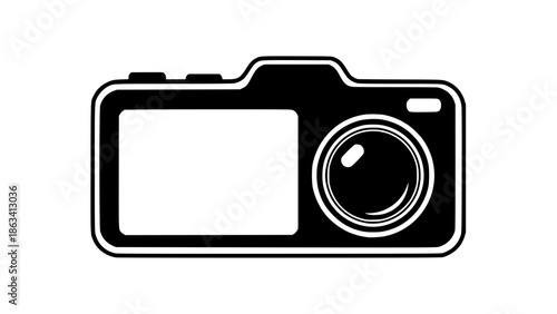 Vector mockup of a camera icon with blank screen, modern flat style, content creator concept