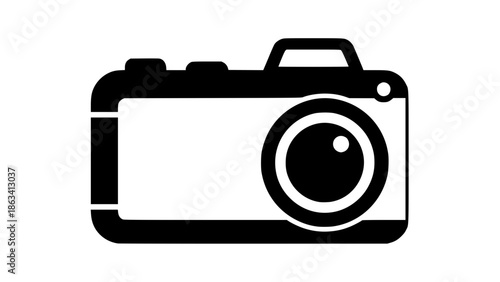 Vector mockup of a camera icon with blank screen, modern flat style, content creator concept
