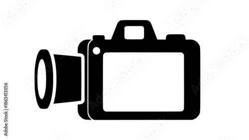 Vector mockup of a camera icon with blank screen, modern flat style, content creator concept