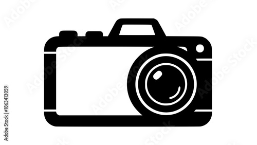 Vector mockup of a camera icon with blank screen, modern flat style, content creator concept