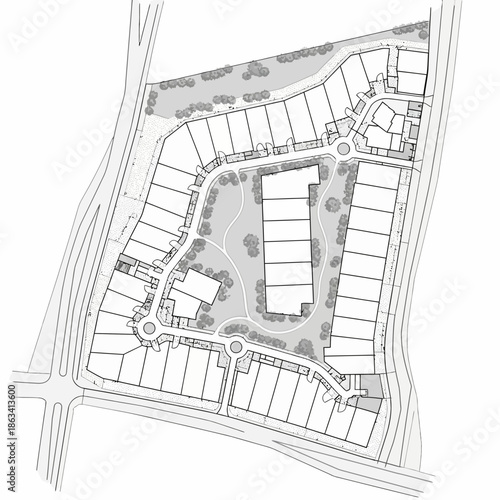 Housing development plan diagram residential area map urban planning design.