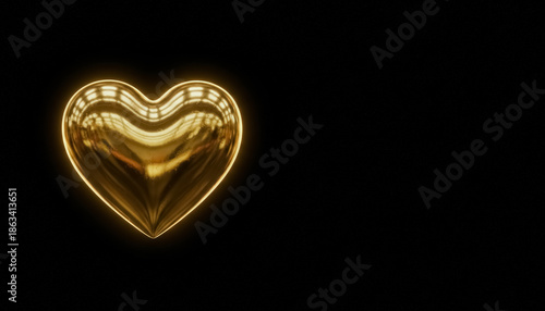 Golden Heart Symbol of Love and Affection, Shine on black background – Perfect for Romantic Designs, Valentine's Day Themes & Emotional Content