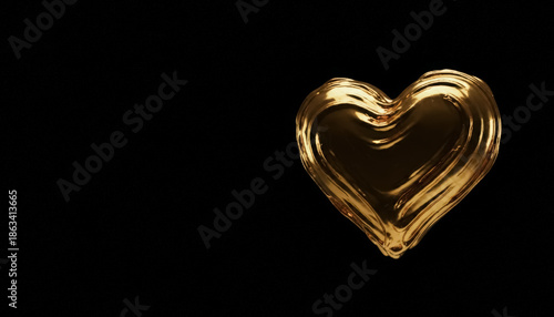 Golden Heart Icon on Black - Luxurious Symbol of Love and Affection, Perfect for Valentine's Day Cards, Romantic Designs, and Luxury Branding.