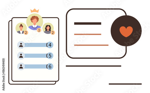 User feedback, ranking systems, leaderboard design, digital interaction, gamification, teamwork. Highlighting user hierarchy, names and icons. User feedback and ranking systems visualization