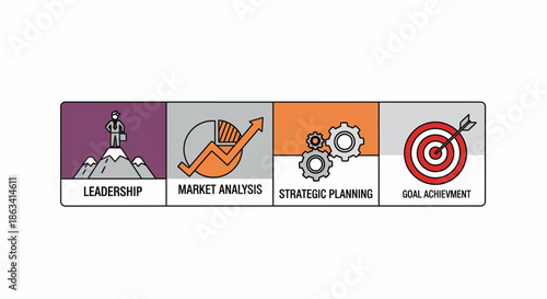 Business strategy concept with leadership market analysis planning and goal achievement.