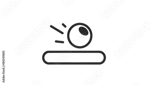 Vector illustration of a minimalistic eye-like object bouncing on a line, concept of vision and activity, on transparent background