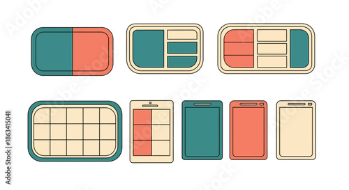 Various lunchbox designs with different compartments and color schemes for food storage.