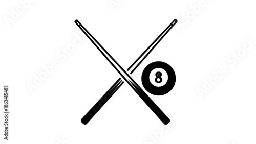 Vector illustration of classic billiard cues and 8-ball crossed, an iconic pool game symbol on transparent background