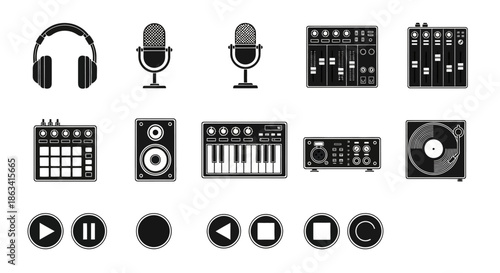 Music Production Icons and Audio Controls.