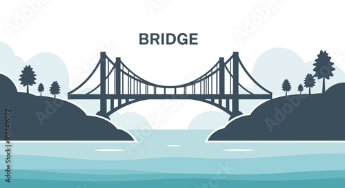 Suspension Bridge over Water Illustration.