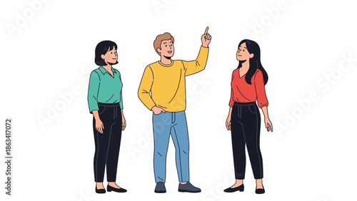 Business team collaborating and pointing at a concept during a meeting, illustrating teamwork and idea sharing in a professional setting