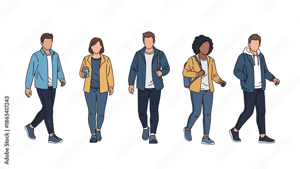 Obraz premium Diverse group of students walking together in a line