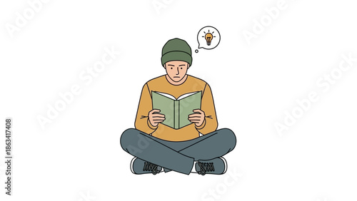 Intellectual Growth and Discovery Young Person Finds Inspiration and New Ideas While Deeply Engrossed in Reading a Book, Symbolizing Learning, Wisdom, and Mental Development