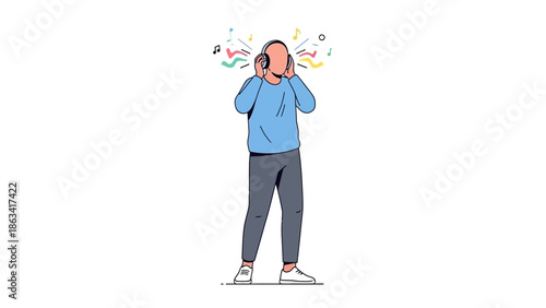 Digital illustration of an individual engrossed in an auditory world, conveying the captivating power of music and sound for personal escape and enjoyment