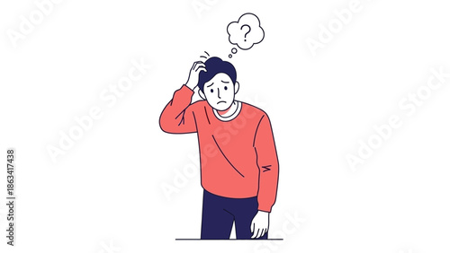 Puzzled person grappling with uncertainty, a difficult mental block, or a moment of forgetfulness, depicted with a question mark above their head
