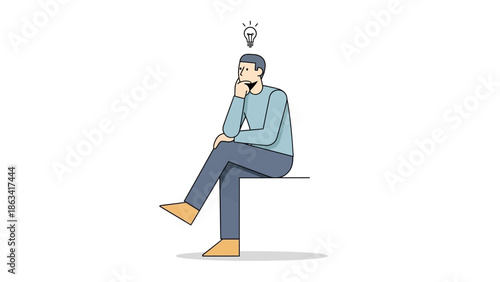 A man deep in thought, contemplating new ideas and problem-solving, symbolized by a bright lightbulb appearing above his head, representing innovation, creativity, and strategic thinking