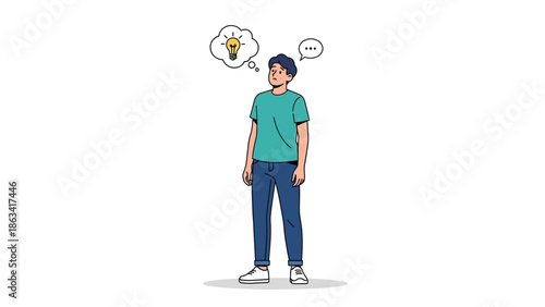 Thoughtful person experiencing a sudden flash of insight, represented by a bright lightbulb in a thought bubble, symbolizing innovation and new ideas and creative problem-solving