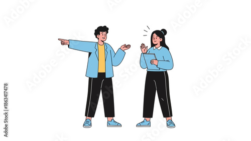 Illustrative scene of a male colleague providing clear direction to a female coworker taking notes, symbolizing effective workplace communication, task management, and project collaboration