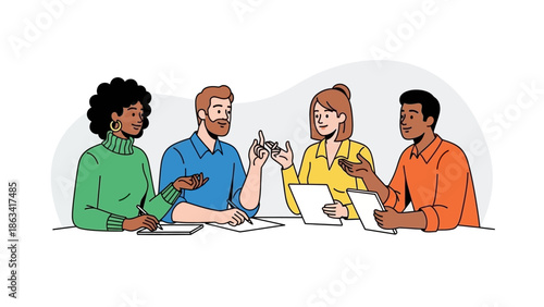 Diverse Business Team Collaborating on a Project, Brainstorming Ideas and Discussing Strategy in a Productive Meeting Setting