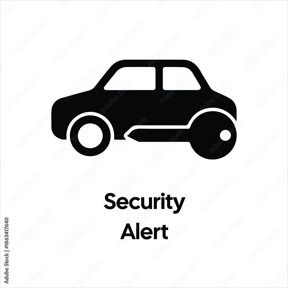 Obraz premium Security Alert Icon – Black Car with Key Symbol – High Quality Vectorial Stock Image