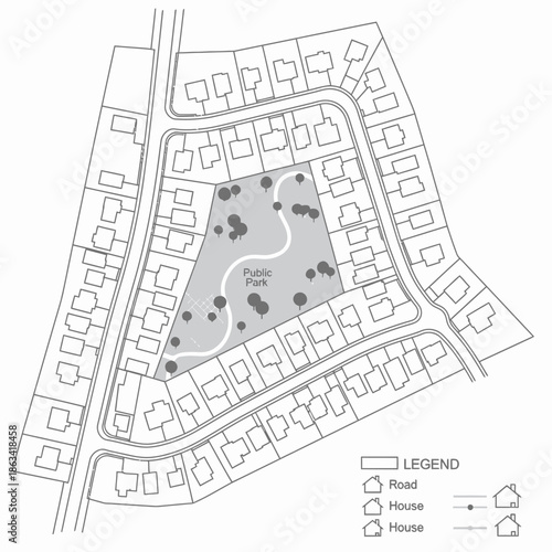suburban neighborhood map with park.