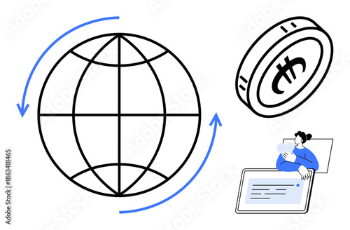 Cryptocurrency concept. Cryptocurrency enables global transactions with blockchain technology and digital assets. Cryptocurrency revolutionizes finance, payments, and e-commerce. For fintech