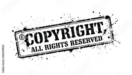 Copyright all rights reserved rectangular dirty grunge stamp black vector isolated